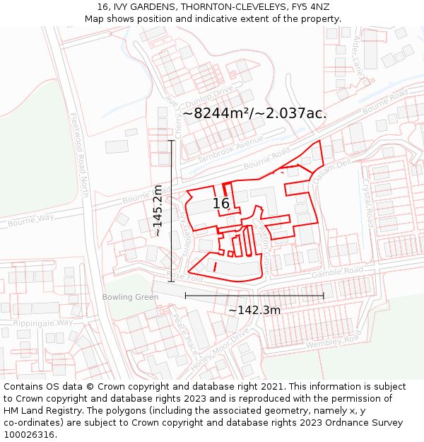 16, IVY GARDENS, THORNTON-CLEVELEYS, FY5 4NZ: Plot and title map