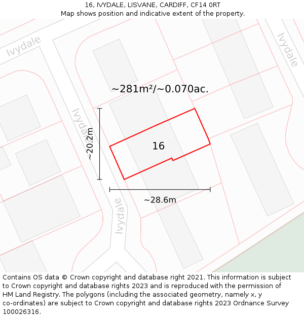 16, IVYDALE, LISVANE, CARDIFF, CF14 0RT: Plot and title map