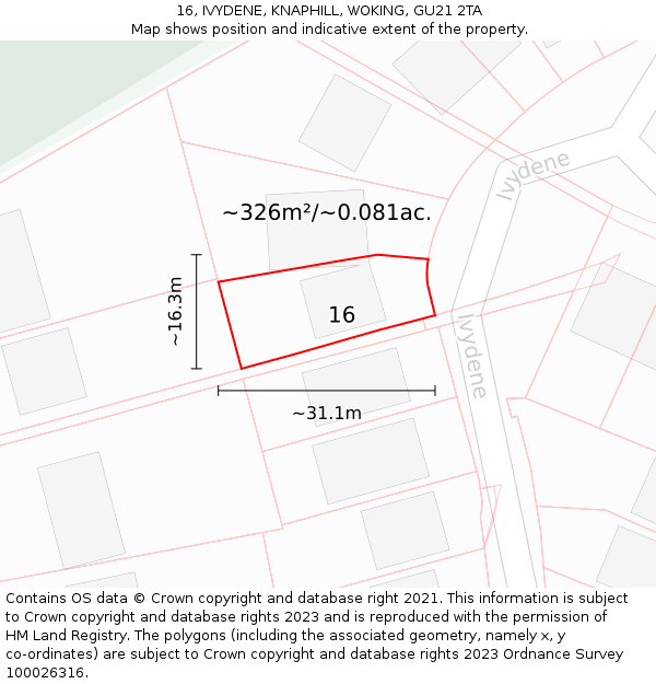 16, IVYDENE, KNAPHILL, WOKING, GU21 2TA: Plot and title map