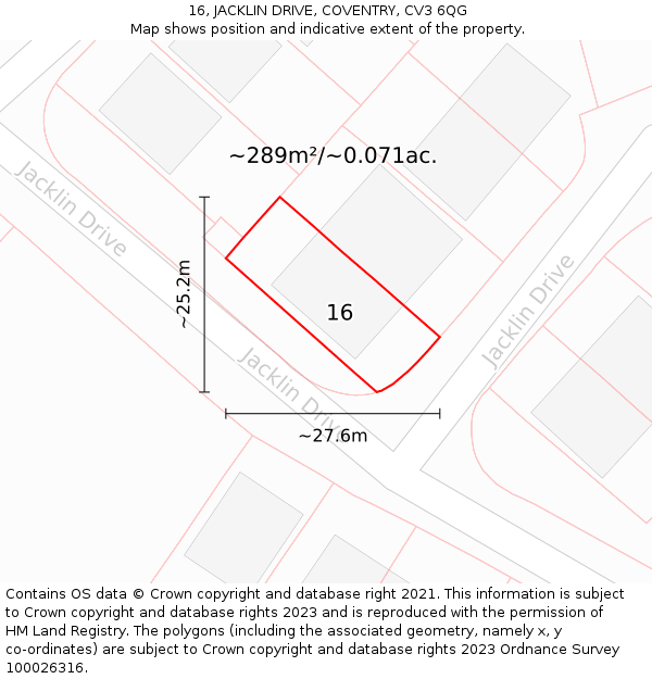 16, JACKLIN DRIVE, COVENTRY, CV3 6QG: Plot and title map