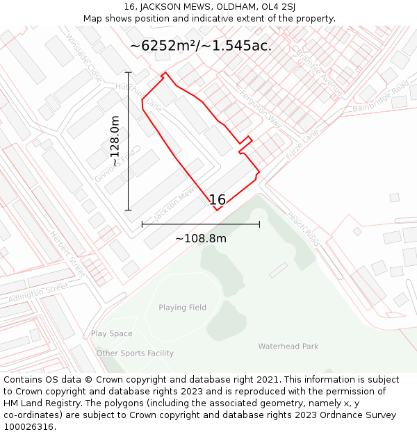 16, JACKSON MEWS, OLDHAM, OL4 2SJ: Plot and title map