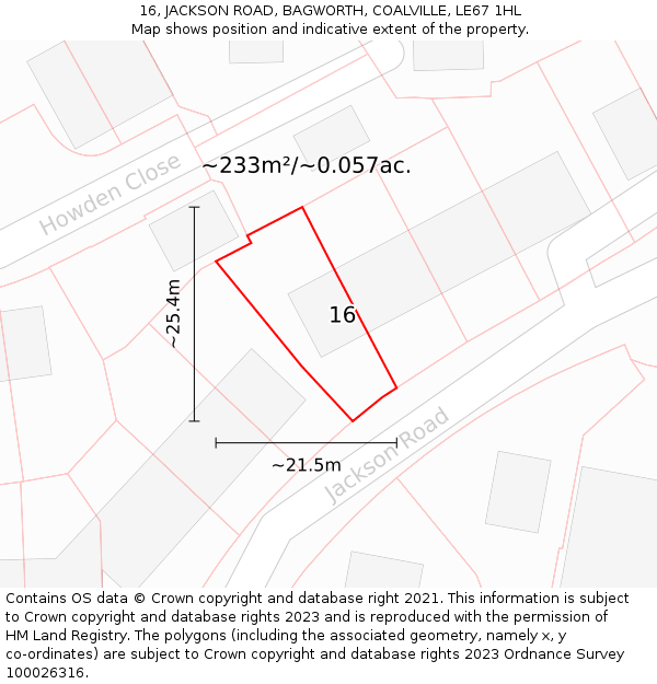 16, JACKSON ROAD, BAGWORTH, COALVILLE, LE67 1HL: Plot and title map