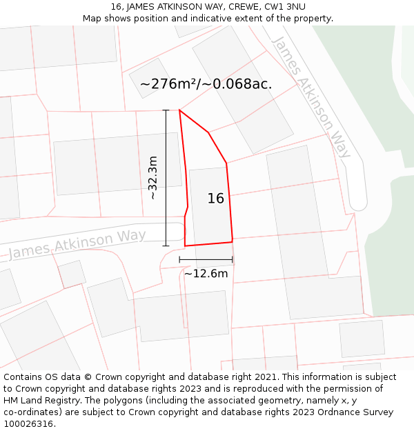 16, JAMES ATKINSON WAY, CREWE, CW1 3NU: Plot and title map