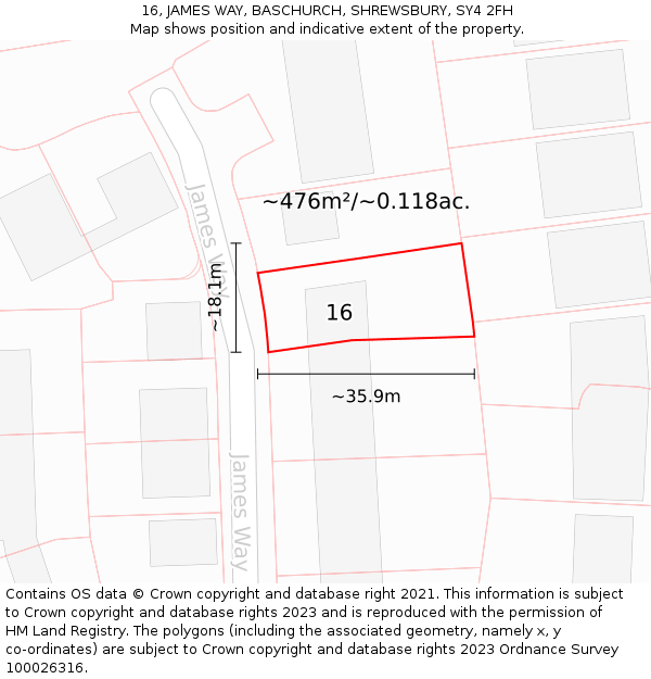 16, JAMES WAY, BASCHURCH, SHREWSBURY, SY4 2FH: Plot and title map