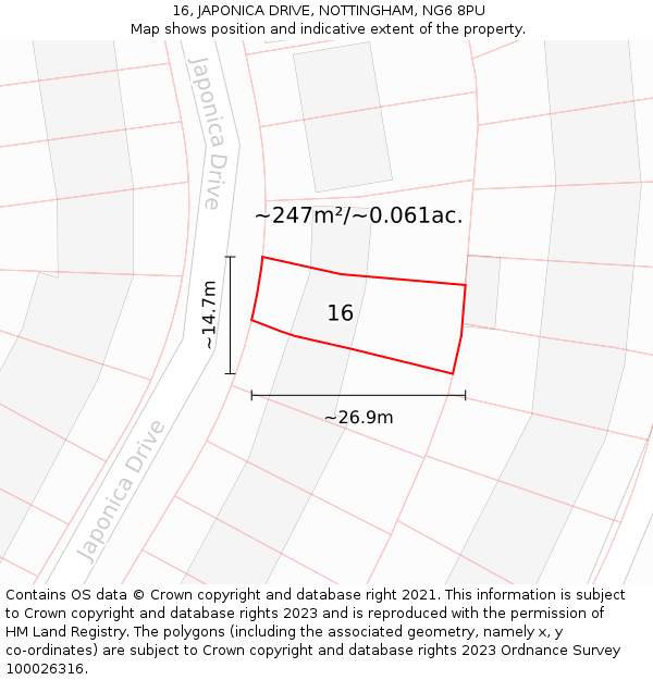 16, JAPONICA DRIVE, NOTTINGHAM, NG6 8PU: Plot and title map