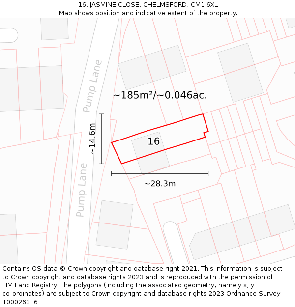 16, JASMINE CLOSE, CHELMSFORD, CM1 6XL: Plot and title map