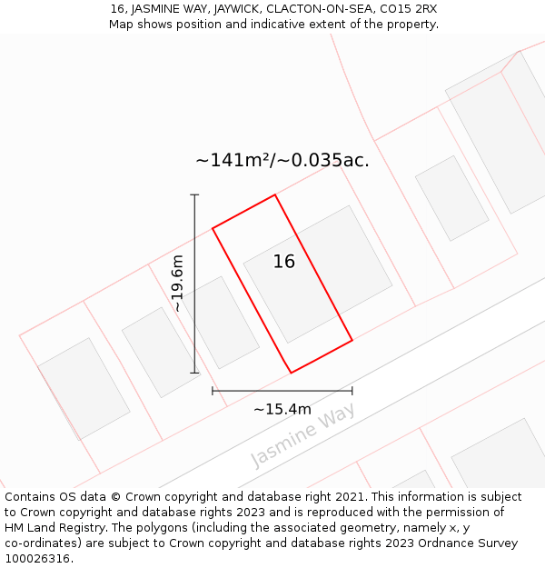16, JASMINE WAY, JAYWICK, CLACTON-ON-SEA, CO15 2RX: Plot and title map