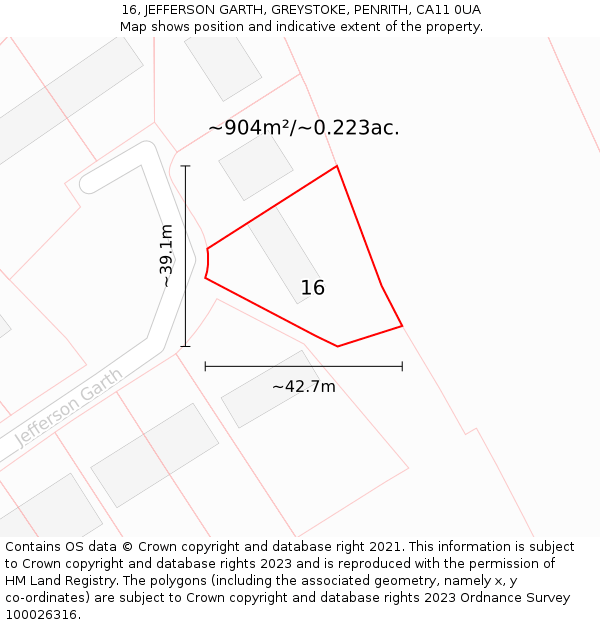 16, JEFFERSON GARTH, GREYSTOKE, PENRITH, CA11 0UA: Plot and title map