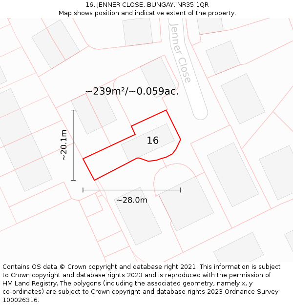 16, JENNER CLOSE, BUNGAY, NR35 1QR: Plot and title map