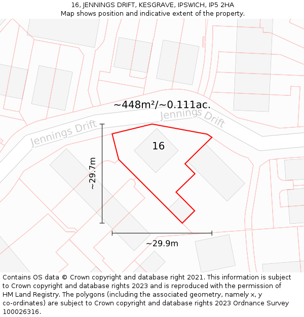 16, JENNINGS DRIFT, KESGRAVE, IPSWICH, IP5 2HA: Plot and title map