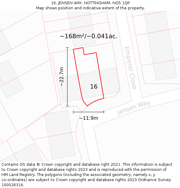 16, JENSEN WAY, NOTTINGHAM, NG5 1QP: Plot and title map