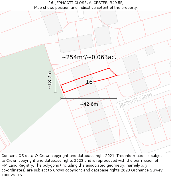 16, JEPHCOTT CLOSE, ALCESTER, B49 5EJ: Plot and title map