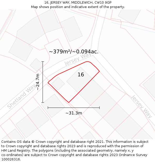 16, JERSEY WAY, MIDDLEWICH, CW10 9GP: Plot and title map