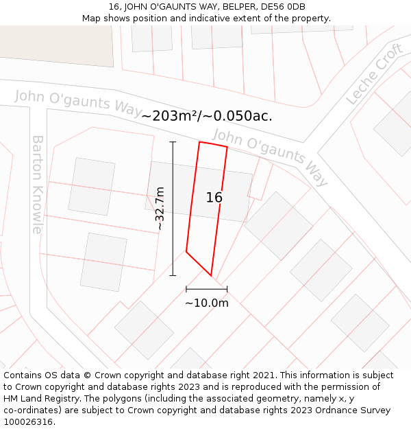16, JOHN O'GAUNTS WAY, BELPER, DE56 0DB: Plot and title map