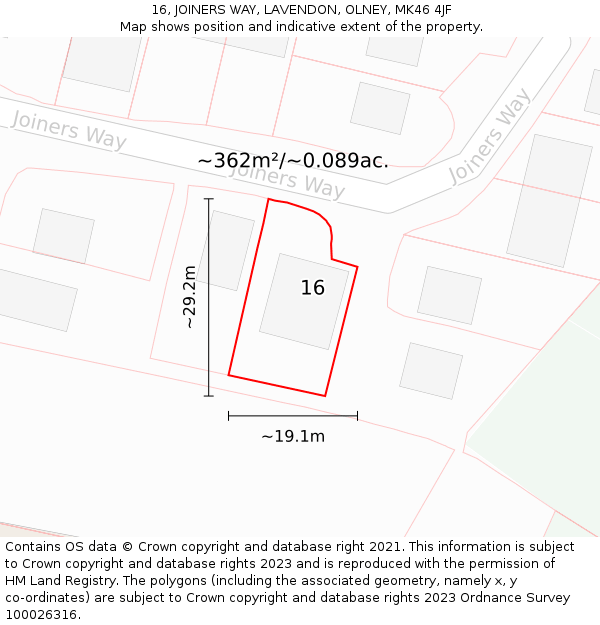 16, JOINERS WAY, LAVENDON, OLNEY, MK46 4JF: Plot and title map