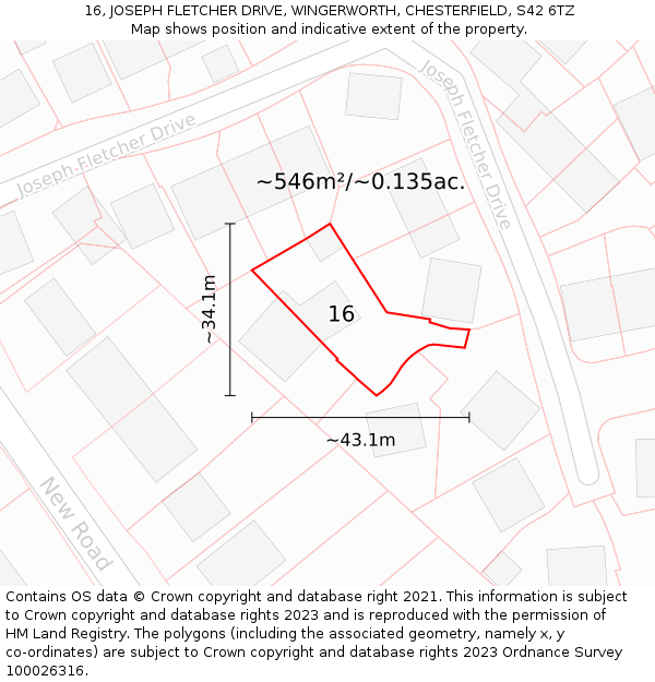 16, JOSEPH FLETCHER DRIVE, WINGERWORTH, CHESTERFIELD, S42 6TZ: Plot and title map