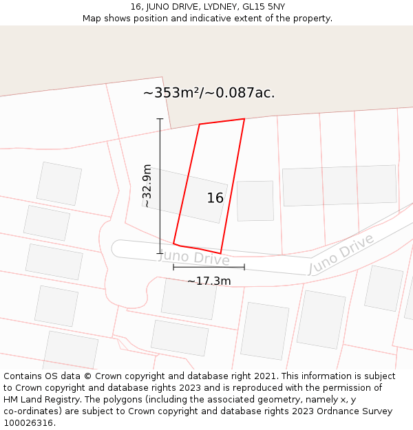 16, JUNO DRIVE, LYDNEY, GL15 5NY: Plot and title map