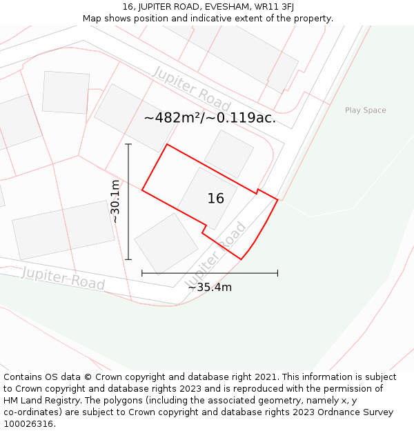 16, JUPITER ROAD, EVESHAM, WR11 3FJ: Plot and title map