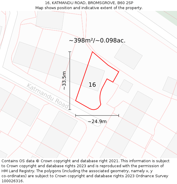 16, KATMANDU ROAD, BROMSGROVE, B60 2SP: Plot and title map