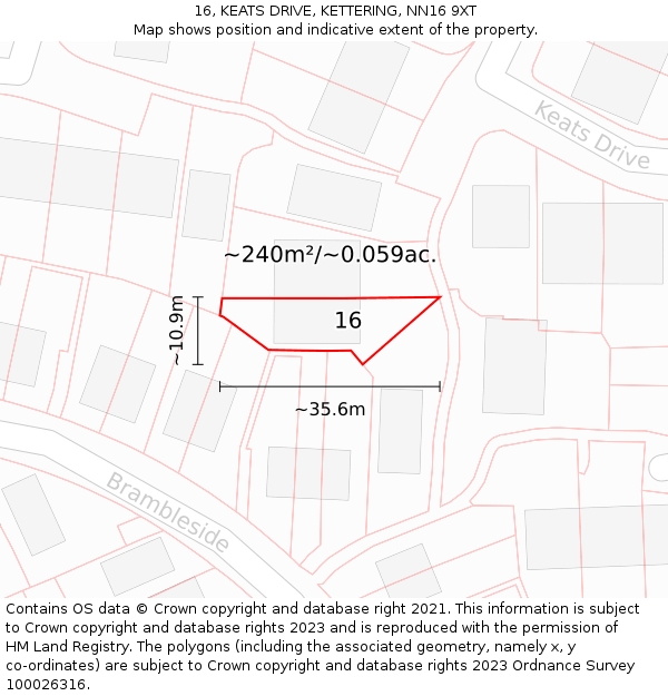 16, KEATS DRIVE, KETTERING, NN16 9XT: Plot and title map