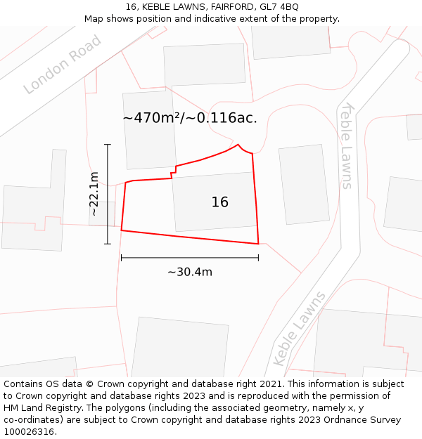 16, KEBLE LAWNS, FAIRFORD, GL7 4BQ: Plot and title map
