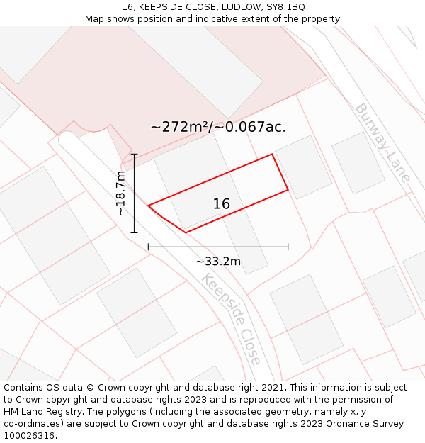 16, KEEPSIDE CLOSE, LUDLOW, SY8 1BQ: Plot and title map