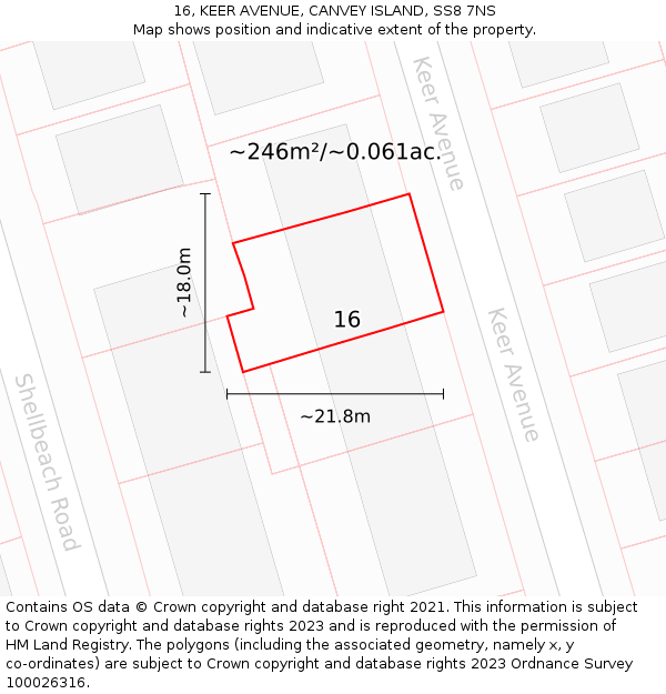 16, KEER AVENUE, CANVEY ISLAND, SS8 7NS: Plot and title map