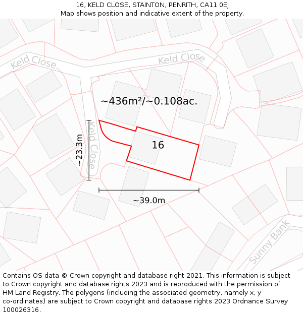 16, KELD CLOSE, STAINTON, PENRITH, CA11 0EJ: Plot and title map