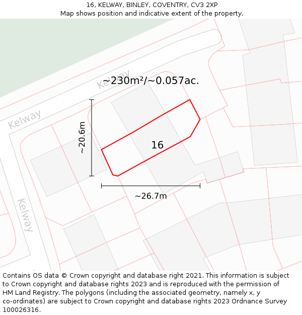 16, KELWAY, BINLEY, COVENTRY, CV3 2XP: Plot and title map