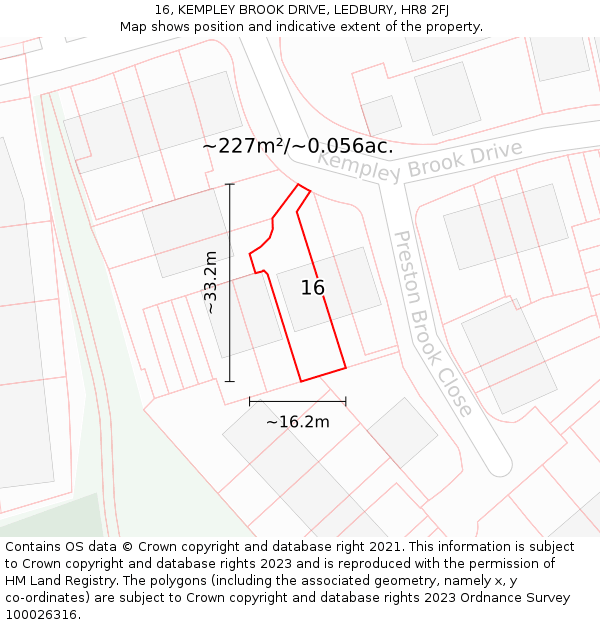 16, KEMPLEY BROOK DRIVE, LEDBURY, HR8 2FJ: Plot and title map