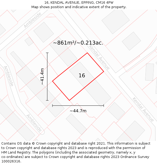 16, KENDAL AVENUE, EPPING, CM16 4PW: Plot and title map