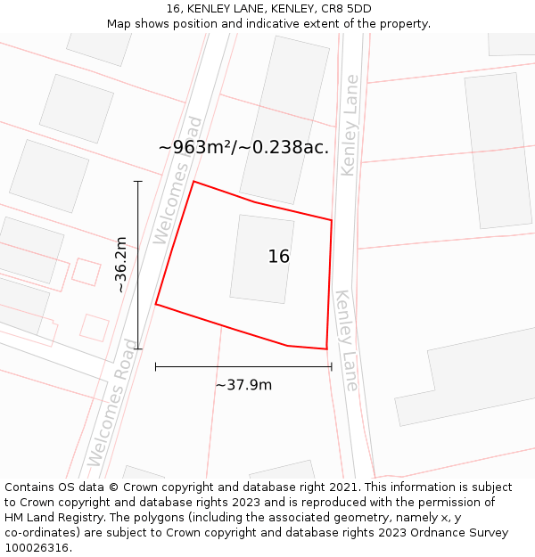 16, KENLEY LANE, KENLEY, CR8 5DD: Plot and title map