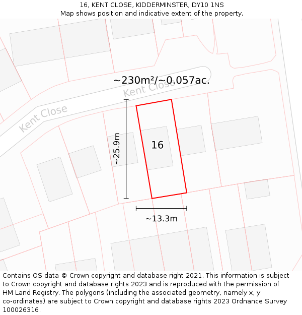 16, KENT CLOSE, KIDDERMINSTER, DY10 1NS: Plot and title map