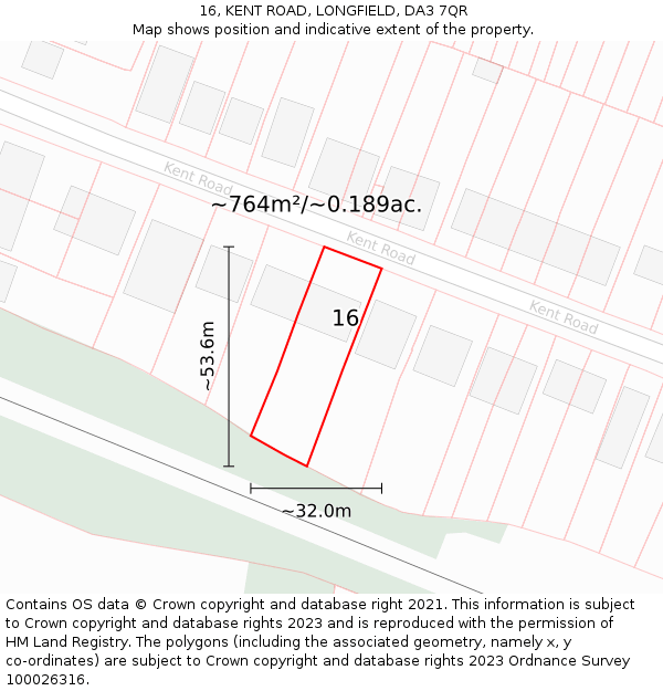 16, KENT ROAD, LONGFIELD, DA3 7QR: Plot and title map
