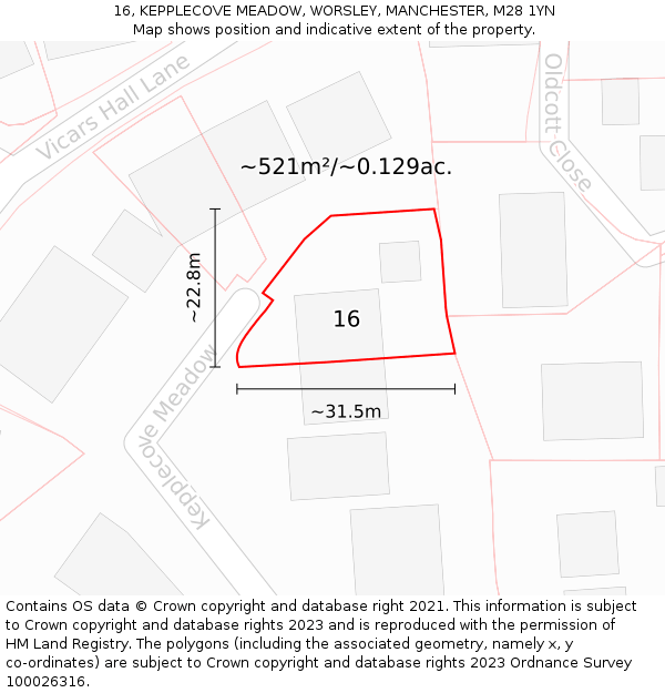 16, KEPPLECOVE MEADOW, WORSLEY, MANCHESTER, M28 1YN: Plot and title map