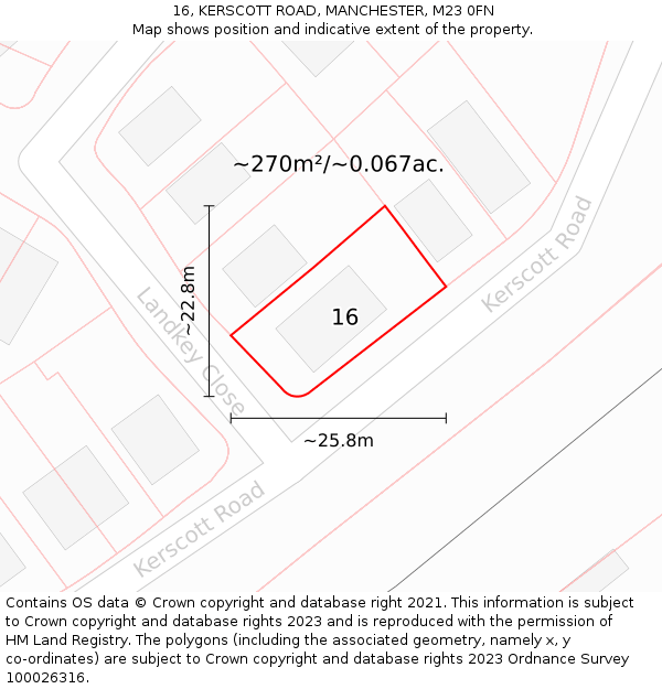 16, KERSCOTT ROAD, MANCHESTER, M23 0FN: Plot and title map