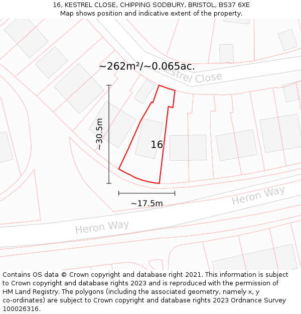 16, KESTREL CLOSE, CHIPPING SODBURY, BRISTOL, BS37 6XE: Plot and title map
