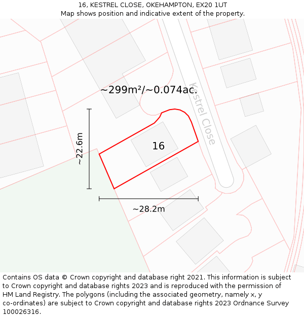 16, KESTREL CLOSE, OKEHAMPTON, EX20 1UT: Plot and title map