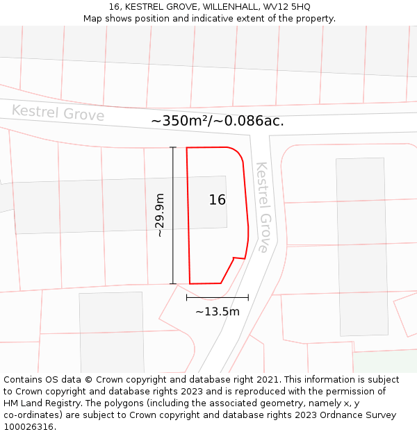 16, KESTREL GROVE, WILLENHALL, WV12 5HQ: Plot and title map