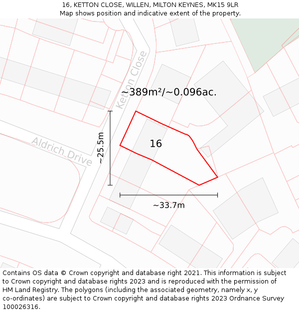 16, KETTON CLOSE, WILLEN, MILTON KEYNES, MK15 9LR: Plot and title map