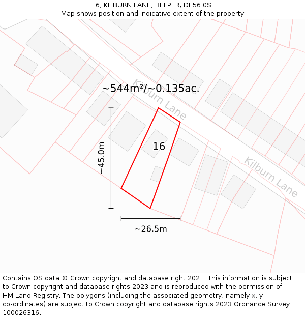 16, KILBURN LANE, BELPER, DE56 0SF: Plot and title map