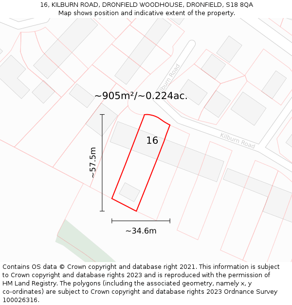 16, KILBURN ROAD, DRONFIELD WOODHOUSE, DRONFIELD, S18 8QA: Plot and title map