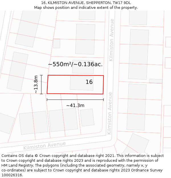 16, KILMISTON AVENUE, SHEPPERTON, TW17 9DL: Plot and title map