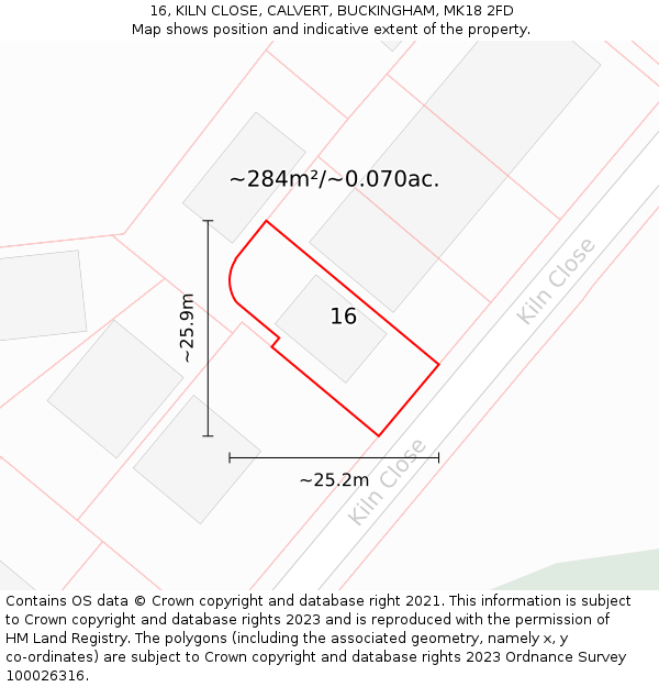 16, KILN CLOSE, CALVERT, BUCKINGHAM, MK18 2FD: Plot and title map