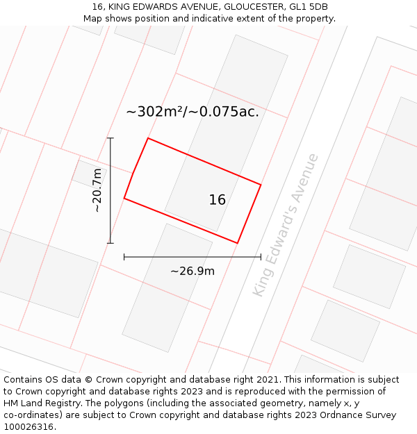 16, KING EDWARDS AVENUE, GLOUCESTER, GL1 5DB: Plot and title map