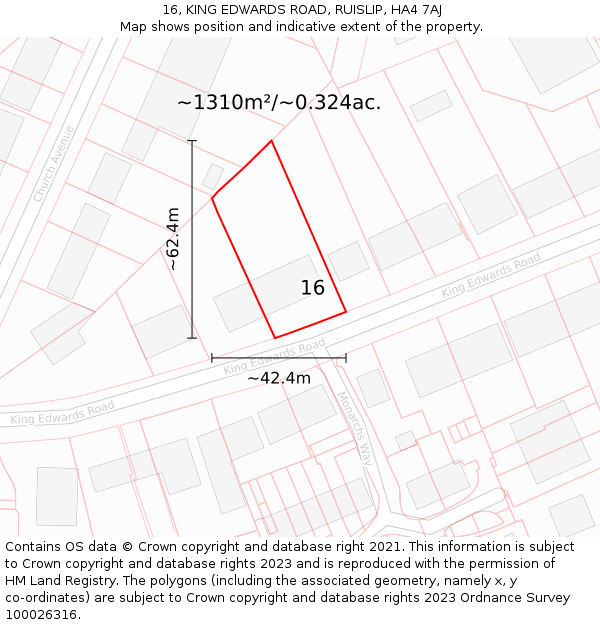 16, KING EDWARDS ROAD, RUISLIP, HA4 7AJ: Plot and title map