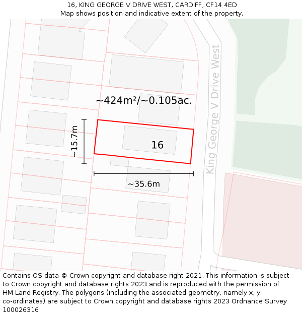 16, KING GEORGE V DRIVE WEST, CARDIFF, CF14 4ED: Plot and title map