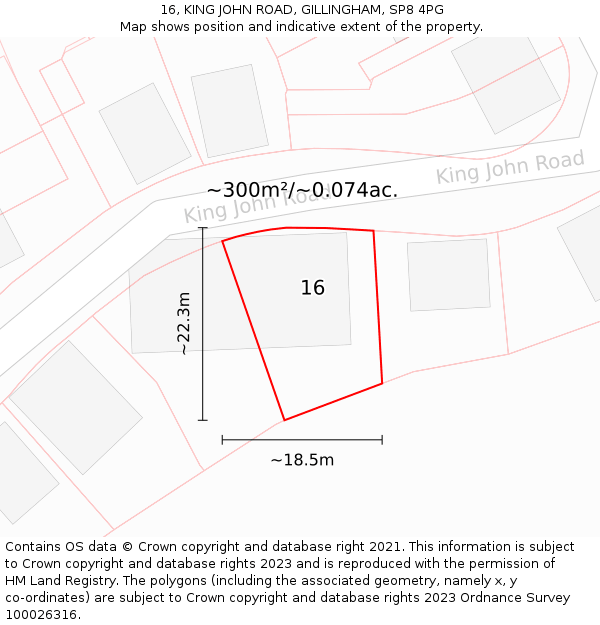 16, KING JOHN ROAD, GILLINGHAM, SP8 4PG: Plot and title map
