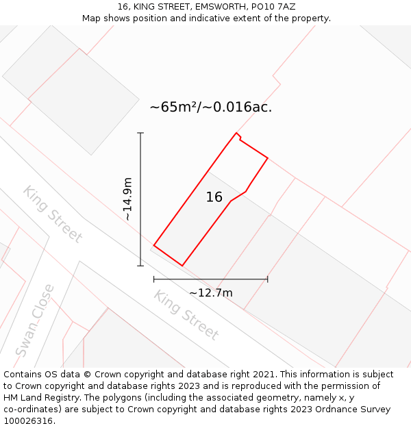 16, KING STREET, EMSWORTH, PO10 7AZ: Plot and title map