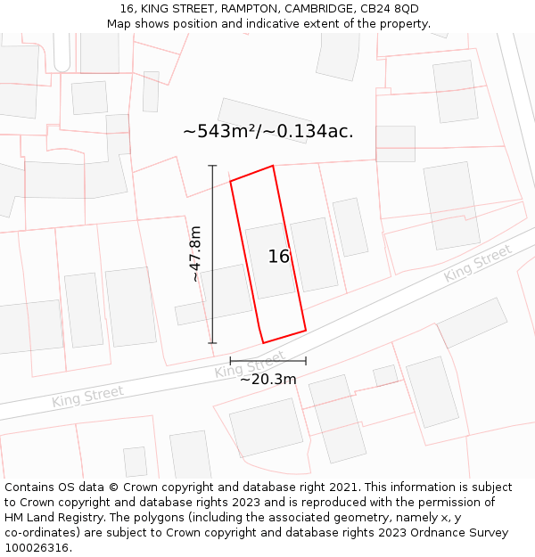 16, KING STREET, RAMPTON, CAMBRIDGE, CB24 8QD: Plot and title map